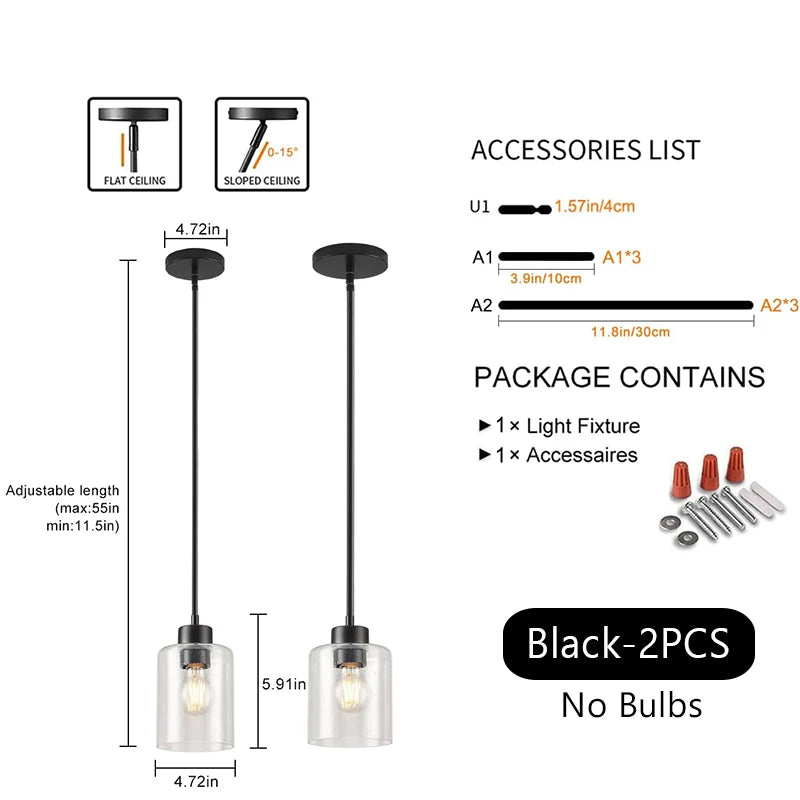 Modern Industrial Pendant Lamp Glass Hanging Adjustable Height Kitchen Dining Room Bedroom Bedside Bathroom Decor Lights