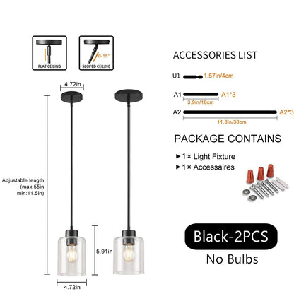 Modern Industrial Pendant Lamp Glass Hanging Adjustable Height Kitchen Dining Room Bedroom Bedside Bathroom Decor Lights