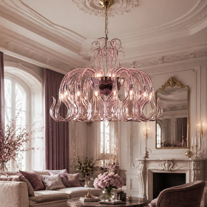 Pink Glass Swan Chandelier Luxury French Style LED Pendant Light for Living Room Bedroom Dining Room Home Decor