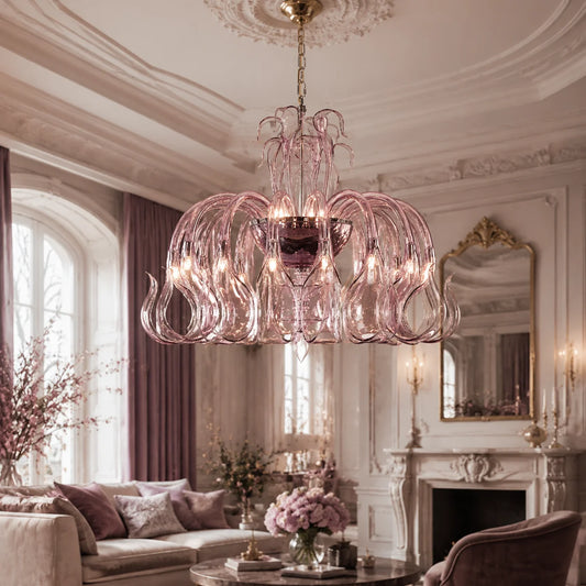 Pink Glass Swan Chandelier Luxury French Style LED Pendant Light for Living Room Bedroom Dining Room Home Decor