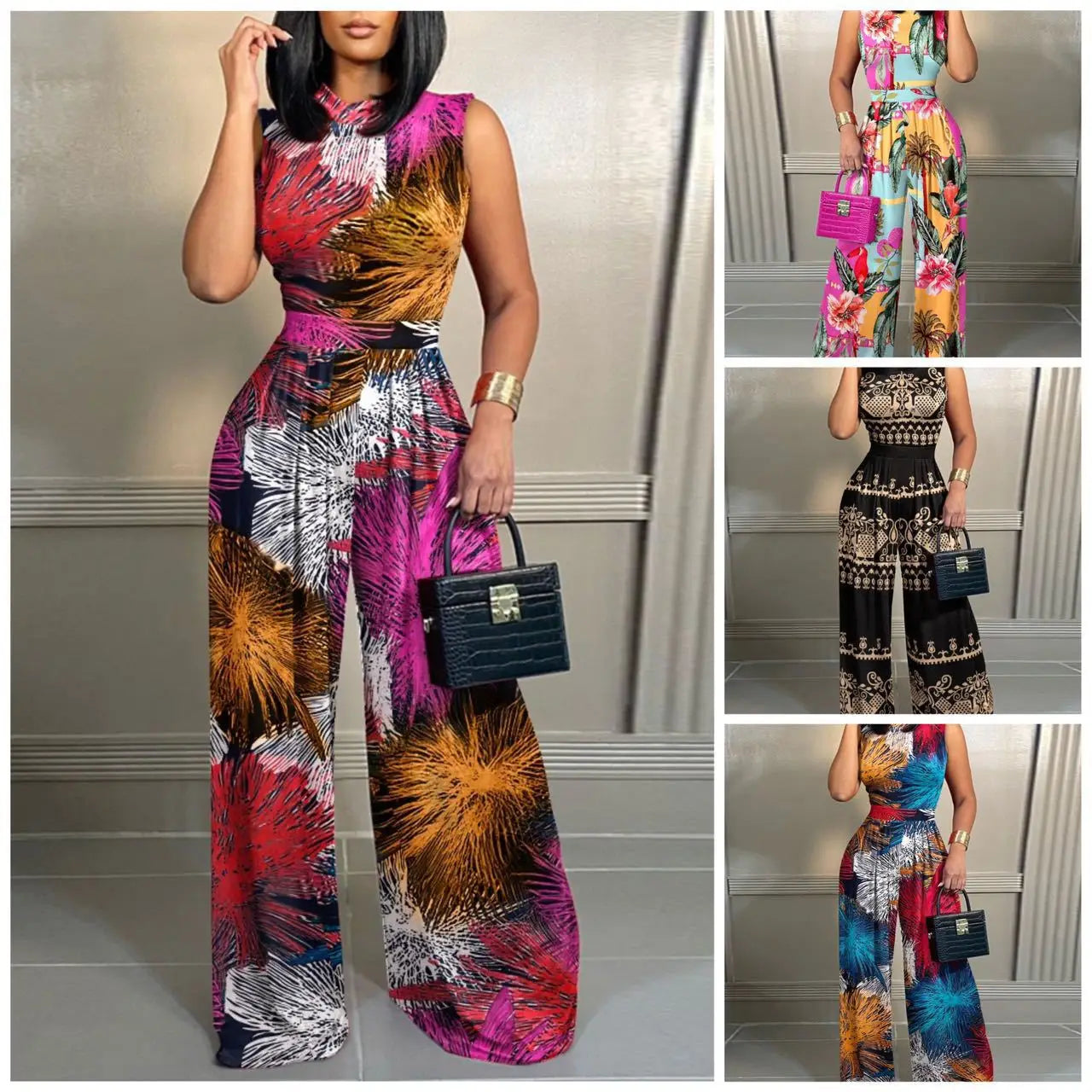 Slim Fitting Printed Sleeveless Women's Jumpsuit 2023 Spring New Casual Pants Rompers