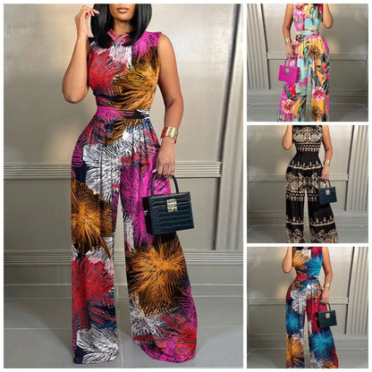 Slim Fitting Printed Sleeveless Women's Jumpsuit 2023 Spring New Casual Pants Rompers