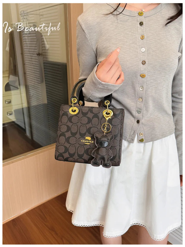 Luxury Women Bag 2026 New Vintage Classic Monogram Handbag Fashion Designer Ladies Tote Crossbody Bag with Bear Charm
