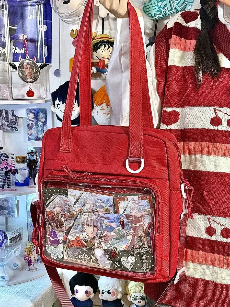 New Kawaii Ulzzang Itabag Girls Simple High Quality Nylon Shoulder Bag With Display Plate Crossbody Bags College Student Ita Bag