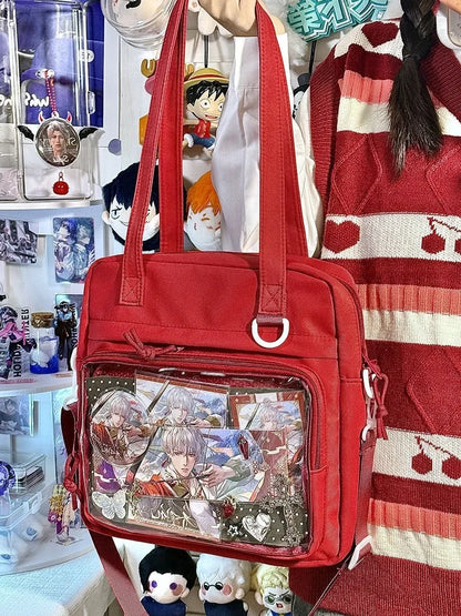 New Kawaii Ulzzang Itabag Girls Simple High Quality Nylon Shoulder Bag With Display Plate Crossbody Bags College Student Ita Bag