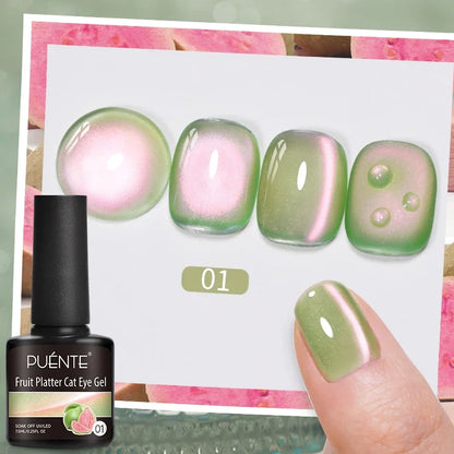 7.5ML Summer Fruit Series Cat Magnetic Gel Nail Polish Green Purple Pink Cat Eye Gel Soak Off UV Nail Art Varnish For Manicure