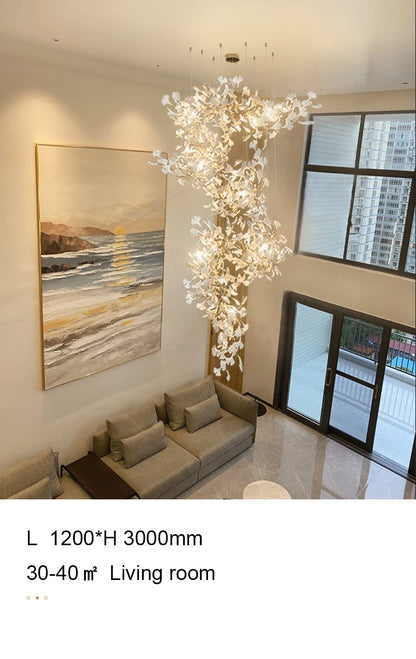 Staircase Ginko Leaf Chandelier Light For High Ceiling Staircase Loft Living Room Hotel Lobby Stairway Luxury Branch Chandeliers
