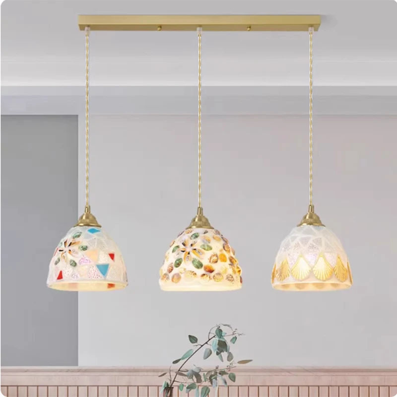 Glass Ceiling Chandelier Creative Sea Shell Lampshade Bedroom Bedside Hanging Lamp Interior Decoration Lighting Pendant Lights