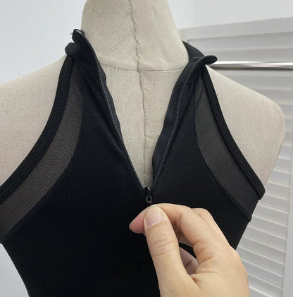 ISAROSE Summer Sexy Bodysuit for Women Stretch Braless Solid Color Back Zipper Sleeveless Basic Design Slim Halter Jumpsuit