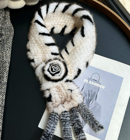 Real Mink Fur Warm Scarf For Women Cross Double-sided Style Knitted Design New Fashion Elegant Mink Fur Accessories Scarves
