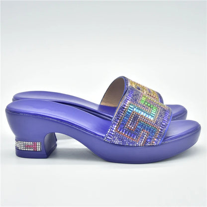 New African Wedding Shoes Decorated with Rhinestone Luxery Shoes Women Open Toe Shoes Slip on Italian Ladies Shoes and Sandals