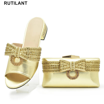 Fashion Women Shoes and Bag Set In Italy Matching Shoes and Bag Set Decorated with Rhinestone Nigerian Shoes and Matching Bags