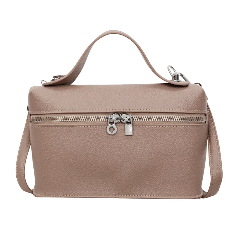 Fashionable Light Luxury Solid Color Box Bag Litchi Pattern Portable Carrying Crossbody Bag Daily Commuting Versatile Square Bag