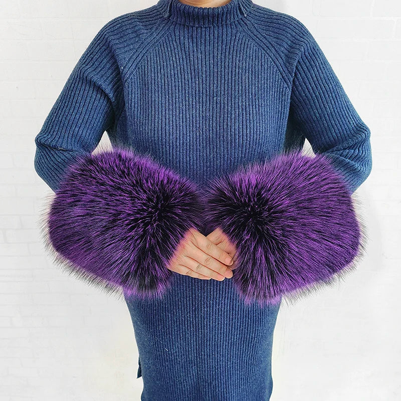 Large Women Faux Fox Fur Scarf Winter Jackets Warm Fluffy Shawl Fashion Artificial Fur Collar And Cuff Set Fluffy Scarves Female