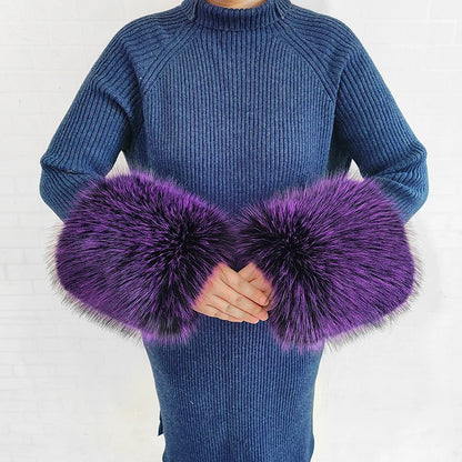 Large Women Faux Fox Fur Scarf Winter Jackets Warm Fluffy Shawl Fashion Artificial Fur Collar And Cuff Set Fluffy Scarves Female