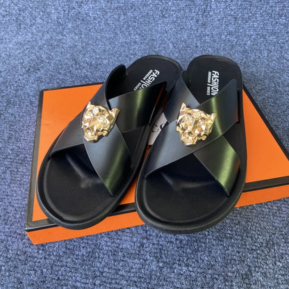 size38-48 original shoes brand summer leather slides for man black brown fashion shoes for mens slippers business beach slippers