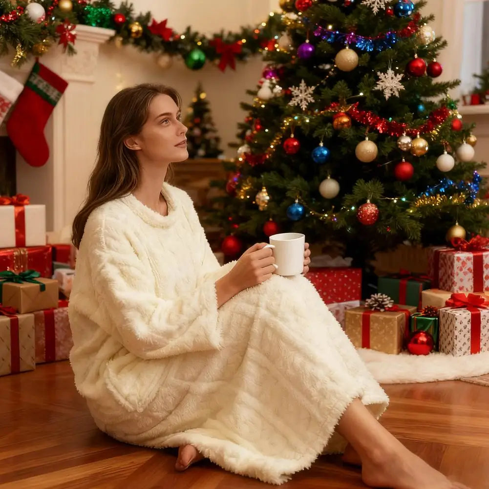 Women's Fuzzy Fleece Nightgown Winter Warm Cozy Plush Pajamas Casual Long Sleeve Crewneck Sleepwear Pullover Flannel Night Dress