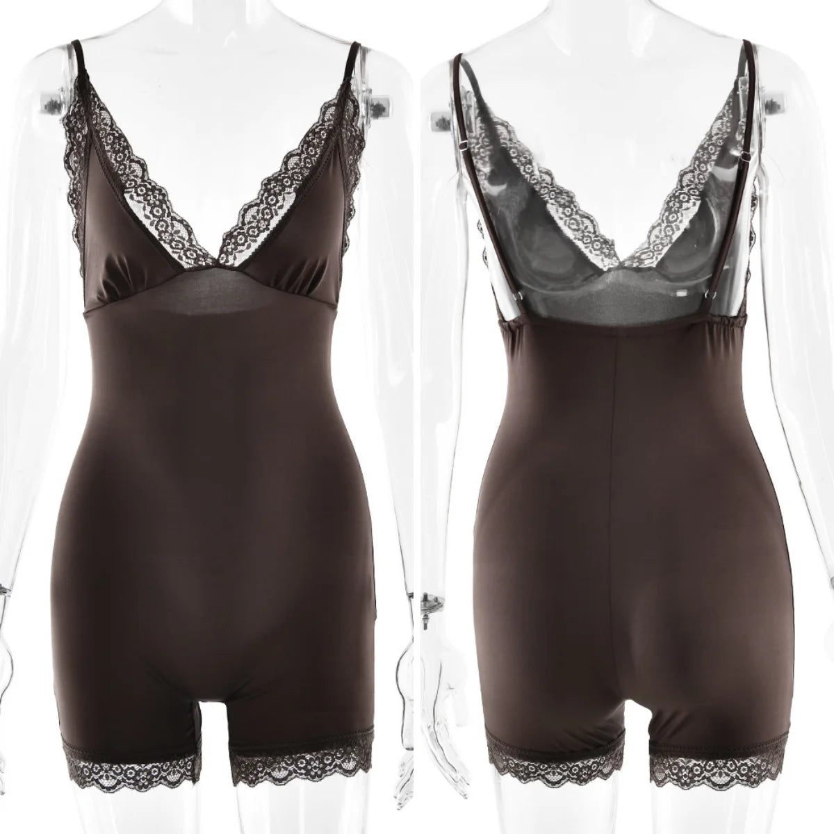 Absobe Lace Patchwork Cami Playsuit Women V-Neck Sexy Backless Sleeveless Romper Solid Y2K Streetwear Casual Loungewear Outfit