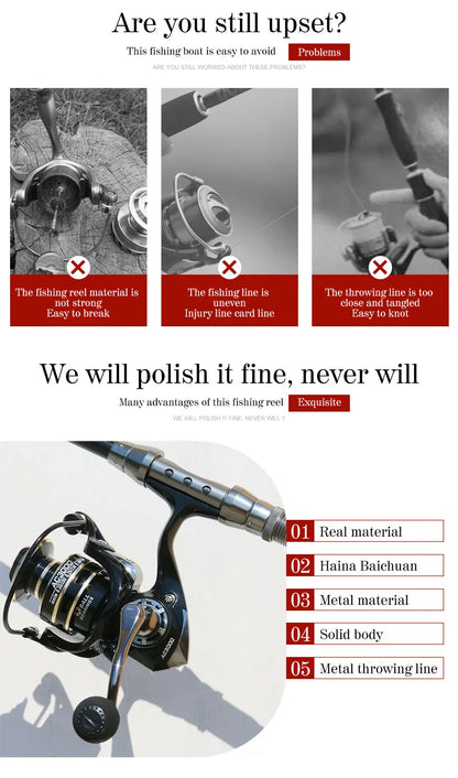 Spinning Reel Max Drag 12KG for Fishing AC800-7000 Reel Metal Spool Handle Sea Jig Carp Reel Fishing Coil Wheel