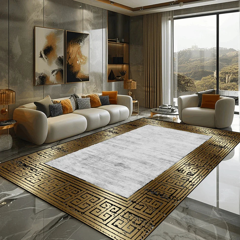 Golden Marble Carpet Luxury Bedroom Decoration Large Area Rugs Sofa Side Carpets for Living Room Soft Non-slip Lounge Floor Mat