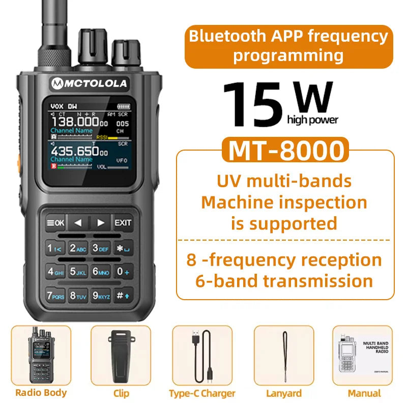 MOTOLOLA 15W Portable Handheld Walkie Talkie 6 Band Transmission Reception Bluetooth Program Flashing Noise Reduction AM FM