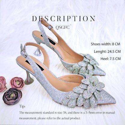 African Fashion Green Ladies Matching Shoes and Bags Nigerian Best Sell Women's Pointed Toe High Heels Commuter Wearable