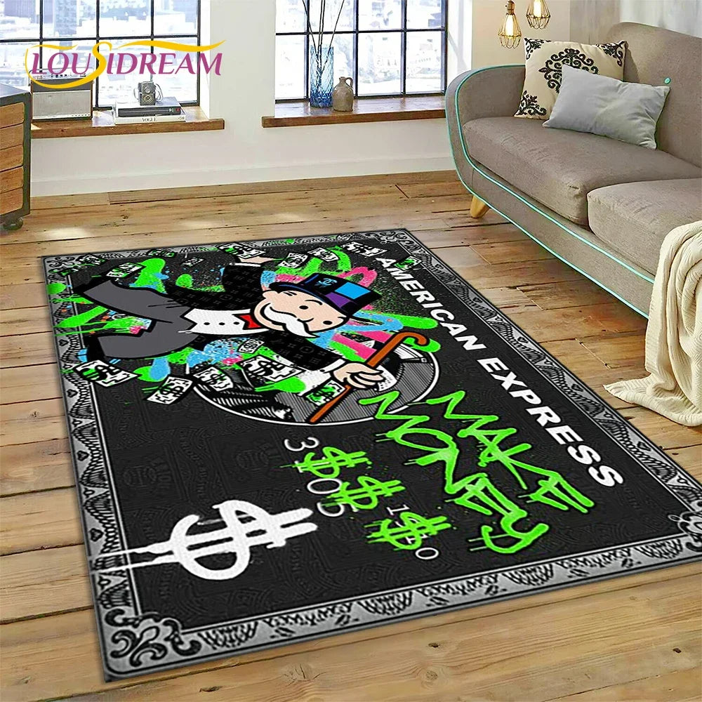Game Dollar Monopoly Cartoon Money Rug Carpet for Living Room Bedroom Home Decor,Floor Mat Non-slip Decoration for Sofa Doormat