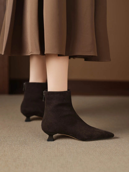 Plus Size 34-42 Genuine Leather Pointed Toe Med Heels Zipper Modern Boots Winter Autumn Shoes Concise Elegant Dress Ankle Boots
