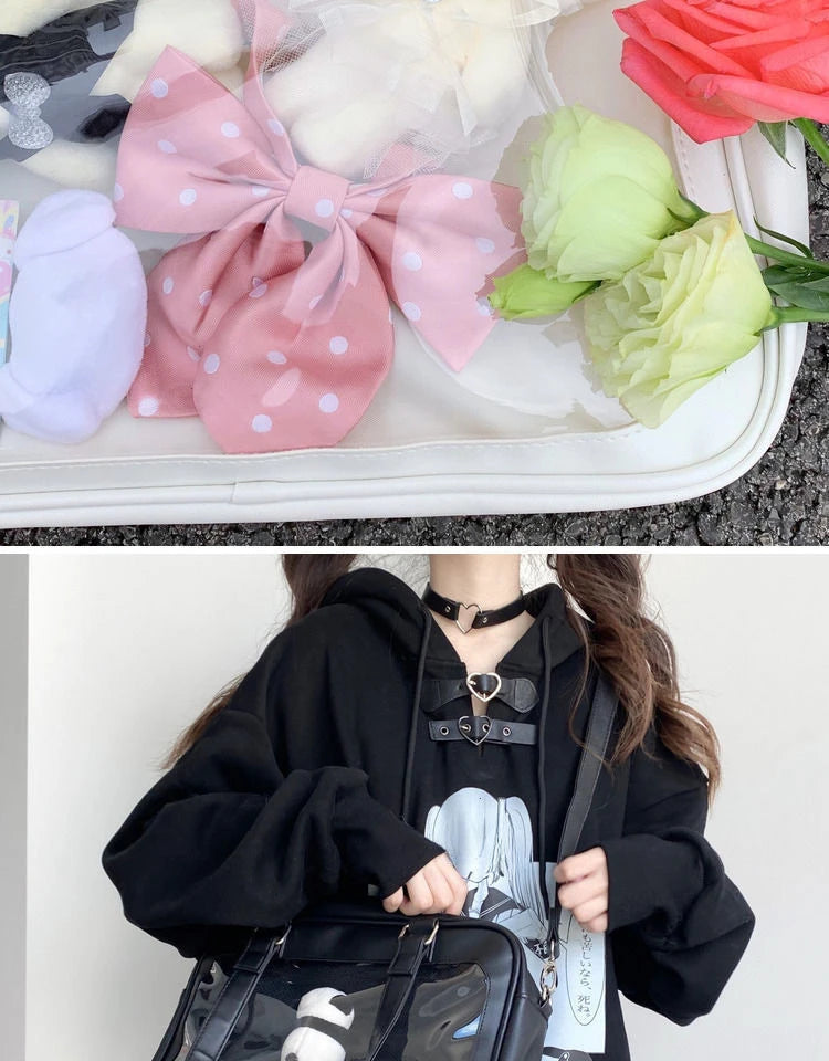 Harajuku Luxury Pu Ita Bag Crossbody Women Sweet Lolita Bags Cute Transparent Pocket Japanese Style Shoulder Purse Handbags
