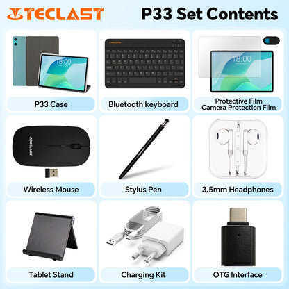 Teclast P33Case 10.1" Tablet Android 15 9GB(3+6GB) RAM 64GB ROM Allwinner A333 P33 Case/Keyboard/Mouse/Stylus/Headphone 6000mAh