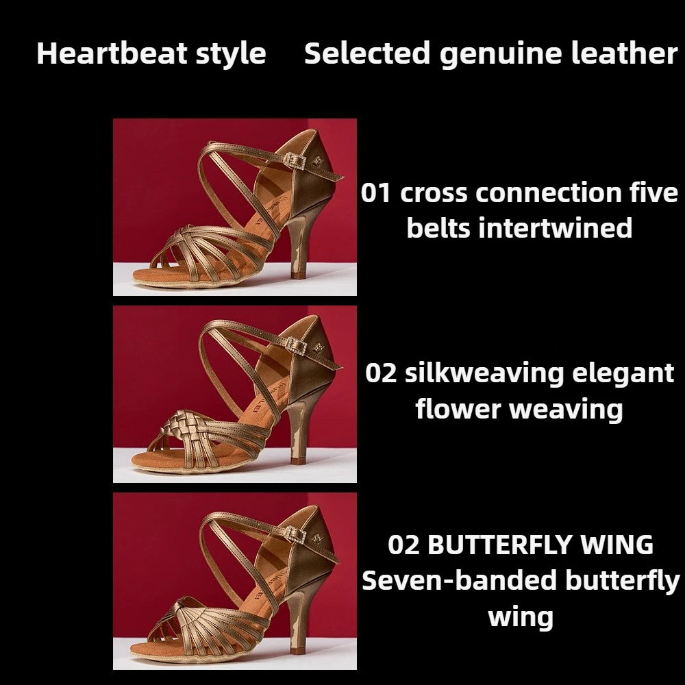 UK Latin Dance Shoes Women's Professional Mid Heel Flexible Sole for Cha Cha Ballroom Practice