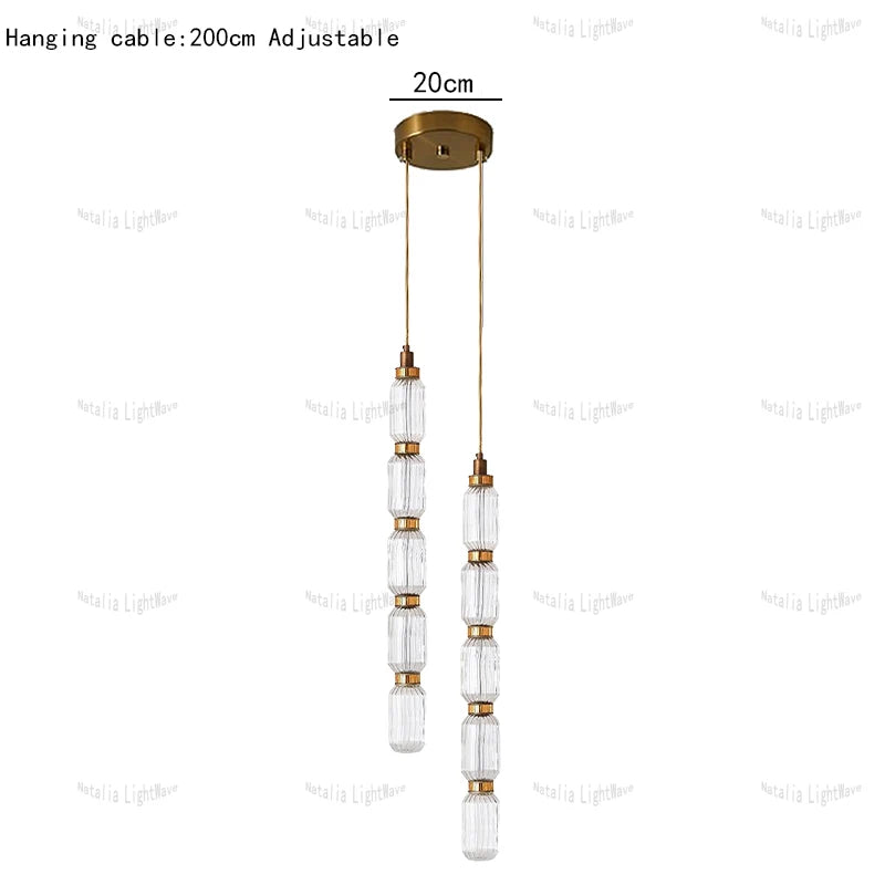 Creative Design Trendy Modern Glass Lamp Modern Home Decor Living Room Pendant Lights LED Foyer Hanging Lamp Long Table Lustre