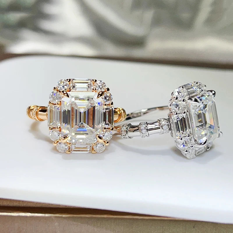 BXINY Luxury 9cttw Emerald Cut Full Moissanite Ring Pure S925 Silver for Women GRA Certified Diamonds Wedding Band Gifts Jewelry