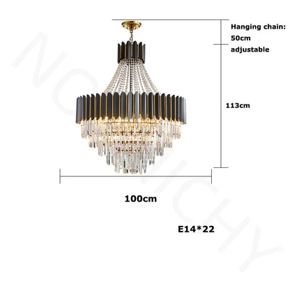 Home Deco Crystal Collection LED Black Gold Chandelier Lighting Lustre Hanging Lamp Suspension Luminaire Lampen For Dinning Room
