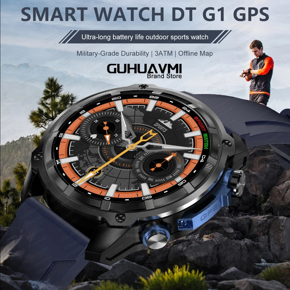 2025 New Tactical Smartwatch Built-in GPS Offline Map 4GB Memory 5ATM IP69K Swimming Waterproof Men Militray Smart Bracele