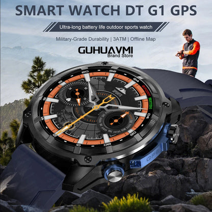 2025 New Tactical Smartwatch Built-in GPS Offline Map 4GB Memory 5ATM IP69K Swimming Waterproof Men Militray Smart Bracele