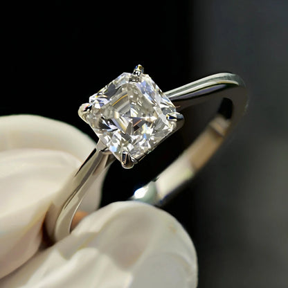 Genuine S925 Sterling Silver 1CT 6mm Asscher Cut Moissanite Sparkling Brilliant Cut Elegant Ring for Women Wedding Engagement An