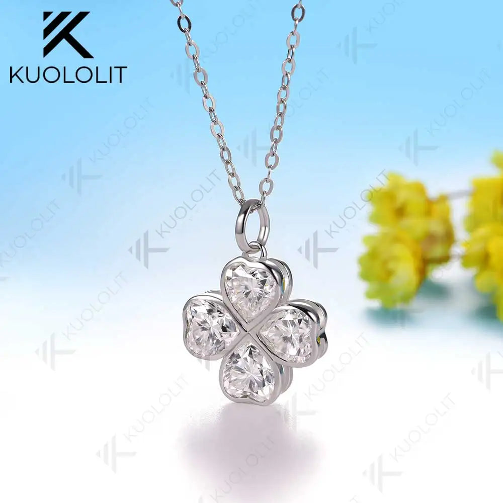 Kuololit 2.5CTW Moissanite Heart Necklace for Women Solid 18K14K 10K Gold Heart Diamonds Pendant for Christmas Gift