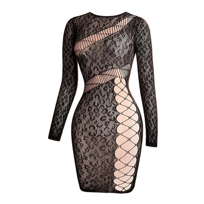 Hollow Out Fishnet Beach Cover Up Bodycon Dress, Sheer Mesh Festival Swimwear for Women Summer