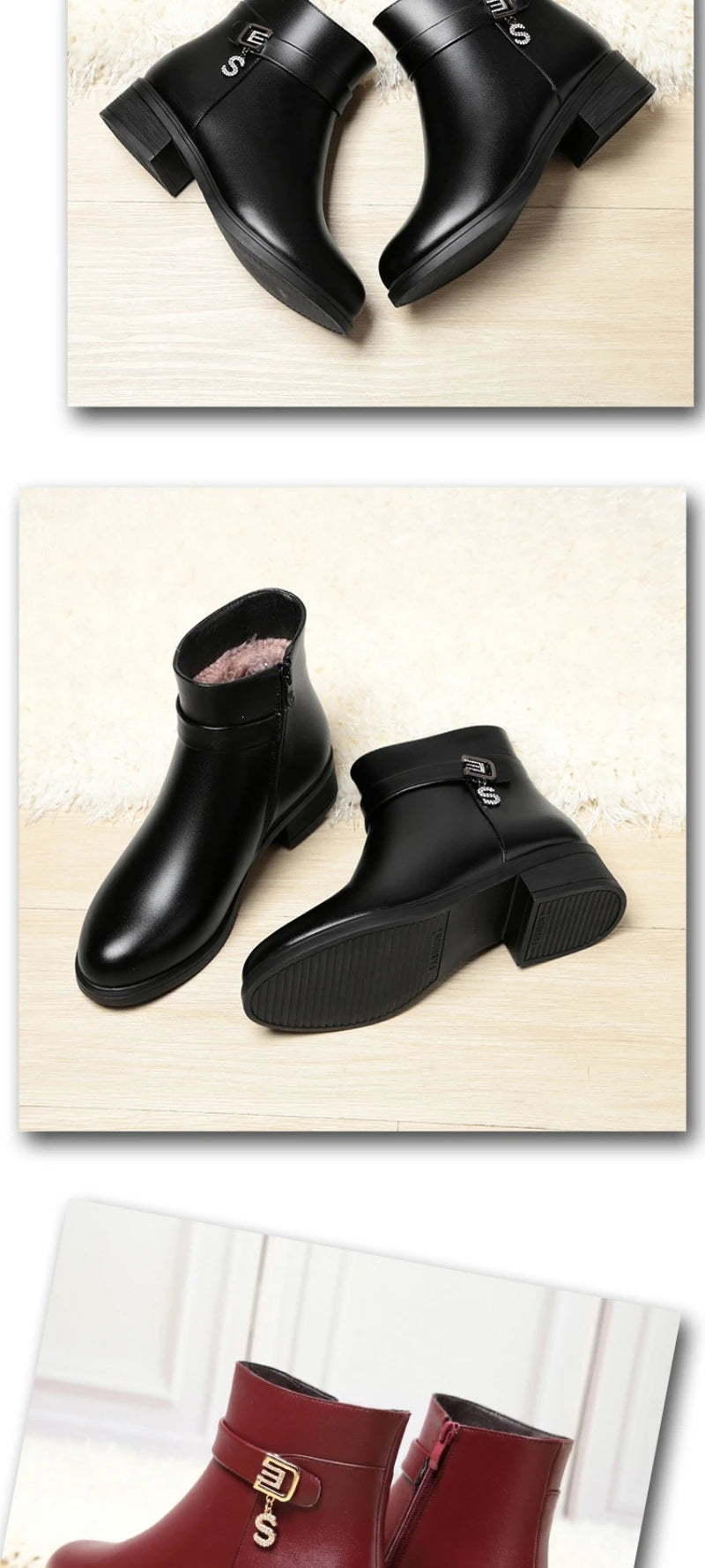 High-Heeled Leather Shoes Spring Single Shoes Thick Heel Thick Sole Slip-On Women's Shoes Square Toe Middle-Aged Mother's Shoes