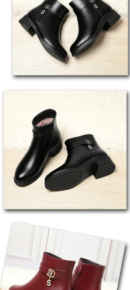High-Heeled Leather Shoes Spring Single Shoes Thick Heel Thick Sole Slip-On Women's Shoes Square Toe Middle-Aged Mother's Shoes