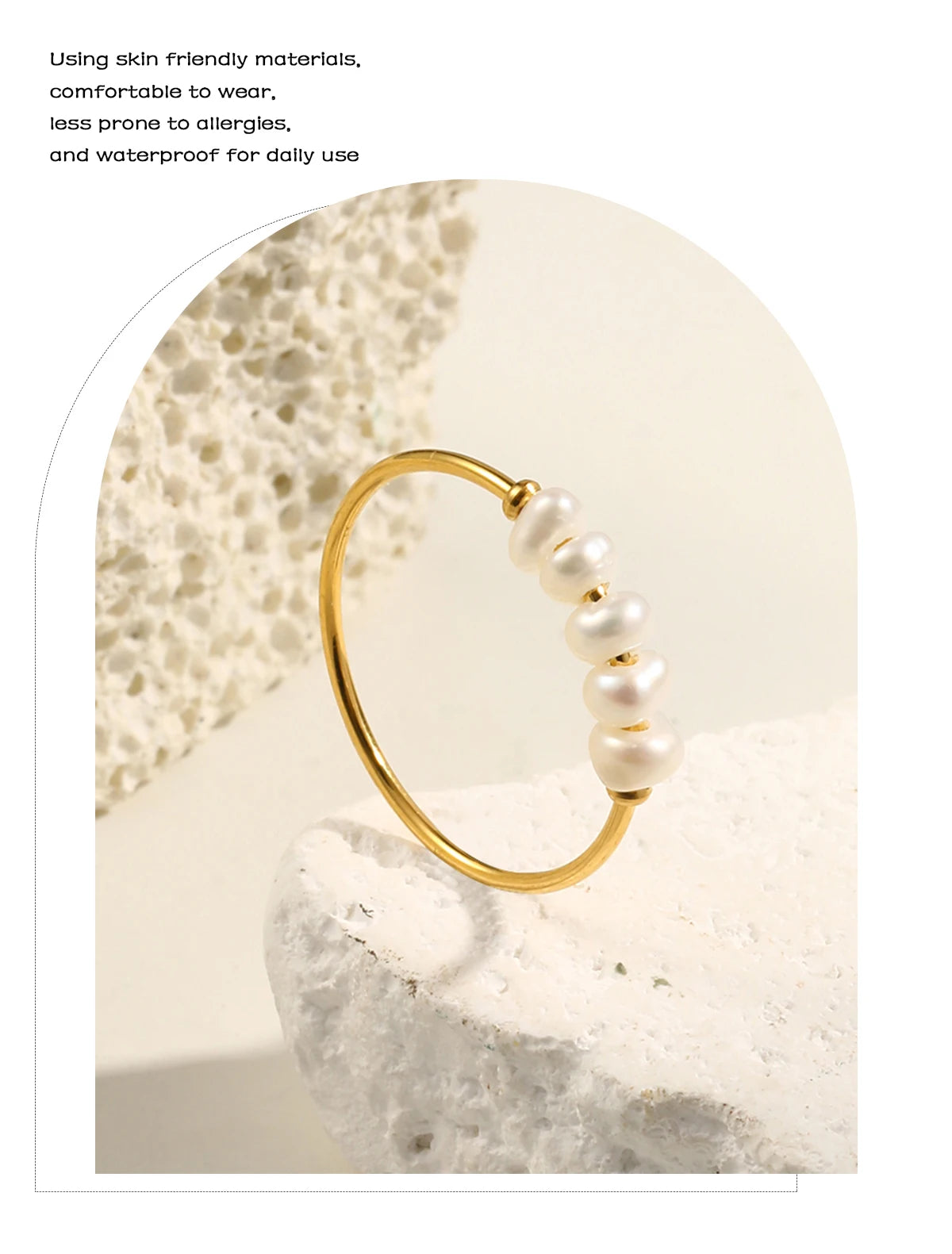 E.B.belle Gold Plated Stainless Steel Freshwater Pearls Rings For Women Accesorios Para Mujer Bagues Acier Inoxydables Femmes