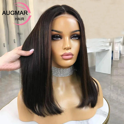 Ash Blonde 360 Lace Front Wig Brown Highlight Bob Wig Human Hair 13x6 HD Lace Frontal Wig Straight Lace Front Human Hair Wig