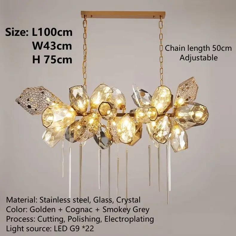 Postmodern Luxury K9 Crystal Chandelier Kitchen Island Decor LED Lighting Cognac Glass Dining Room Hanging Lights Loft Lamps