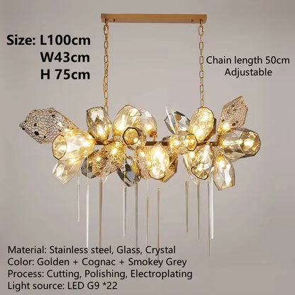 Postmodern Luxury K9 Crystal Chandelier Kitchen Island Decor LED Lighting Cognac Glass Dining Room Hanging Lights Loft Lamps
