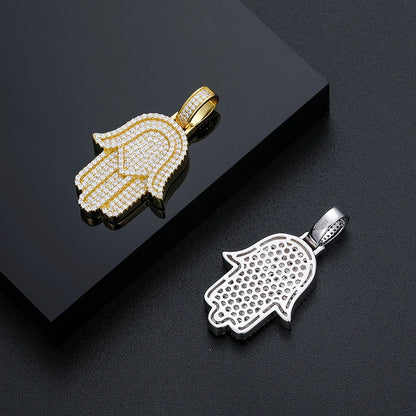 New Moissanite Iced Out Bling Hamsa Hands Pendants Necklaces S925 Silver Charm For Men Women Hip Hop Jewelry Passed Diamond Test