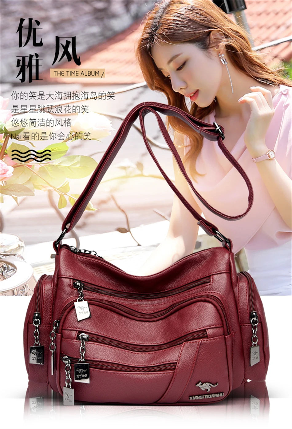 Many Pockets Women Leather Top-handle Bag Luxury Designer Female Shoulder Messenger Shopper Bags Brand Ladies Crossbody Handbags
