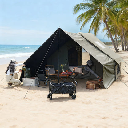 PAKICETUS 8-Person Inflatable Glamping Tent, Green Tent with Mesh Windows & Hand Pump with Extra-Large Canopy Living Room
