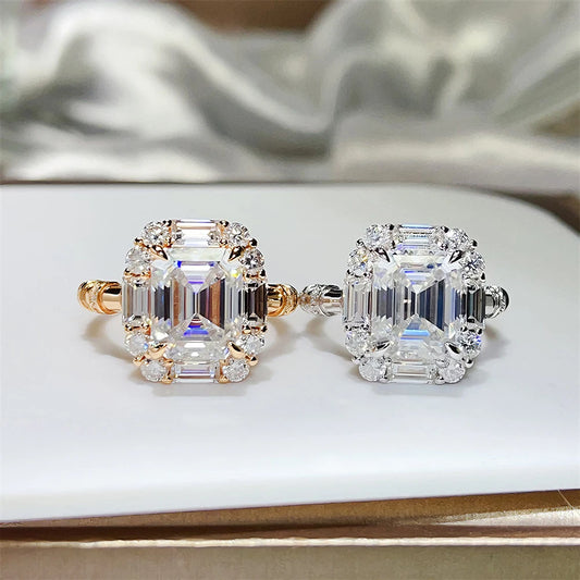 BXINY Luxury 9cttw Emerald Cut Full Moissanite Ring Pure S925 Silver for Women GRA Certified Diamonds Wedding Band Gifts Jewelry