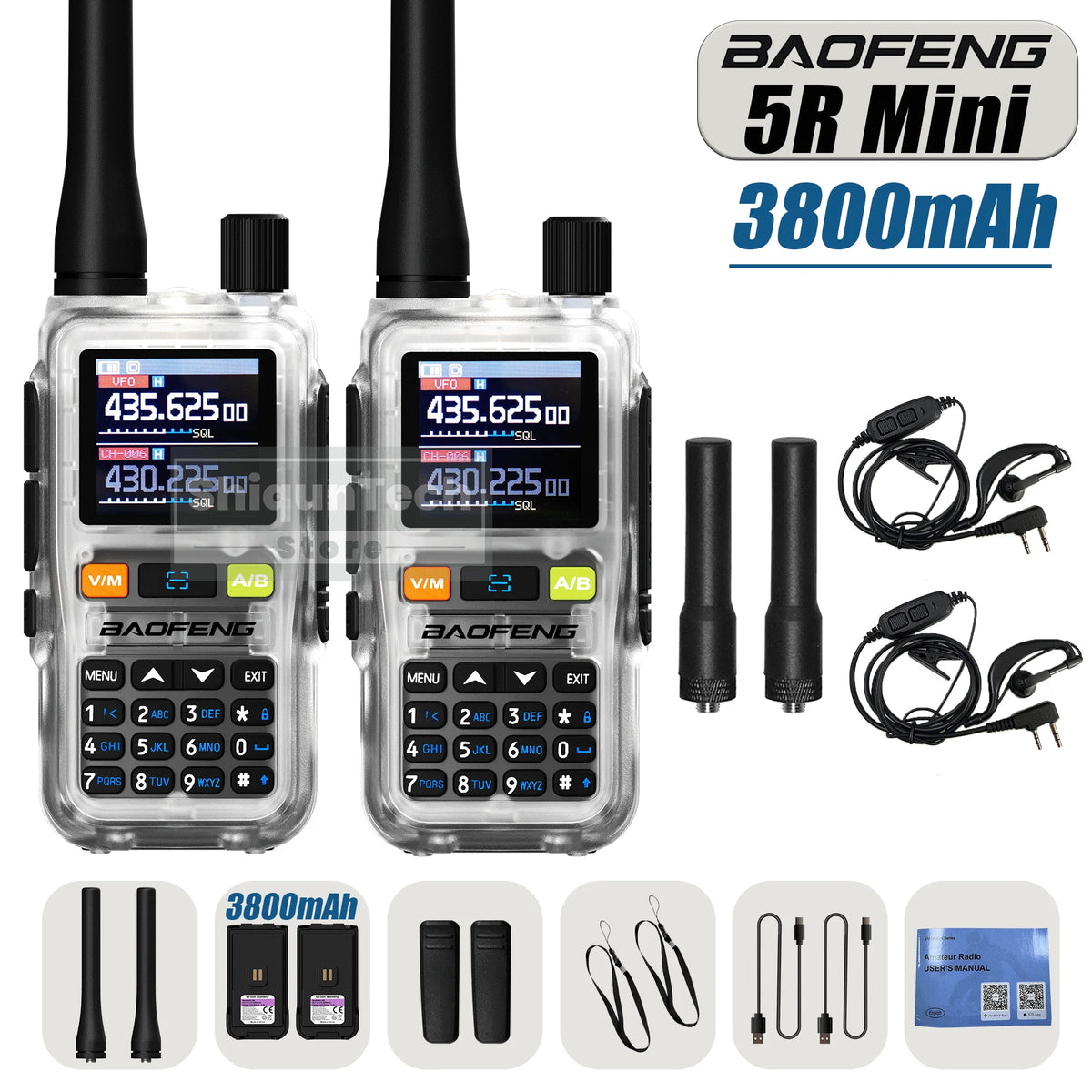 Baofeng UV 5R Mini Walkie Talkie 3800mAh High Capacity Air Band UHF/VHF FM Bluetooth Programming Type-C Camping Radio Upgrade 5R